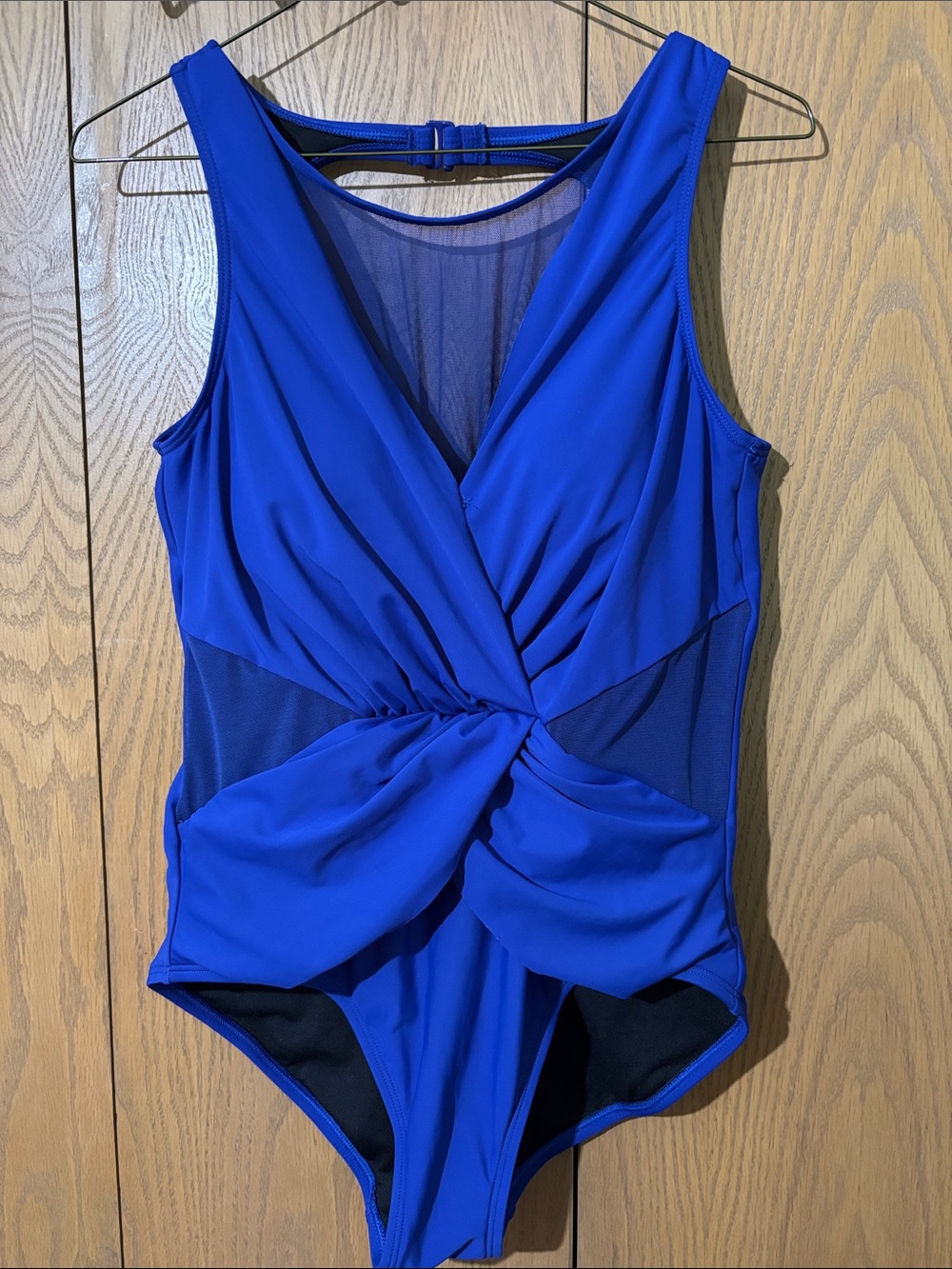 Aqua Green One-Piece Swimsuit in Royal Blue - Classic Twist Front large